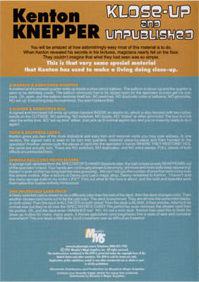 Klose-Up And Unpublished by Kenton Knepper - DVD alternate view - Wizard Magic Shop