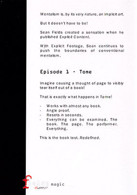 Explicit Footage: Tome by Sean Fields - DVD alternate view - Wizard Magic Shop