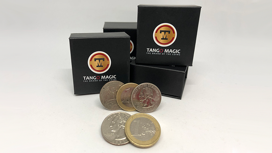 Euro-Dollar Hopping Half (1 Euro and Quarter Dollar) by Tango Magic-Trick (ED004) - Wizard Magic Shop