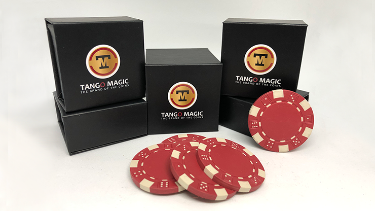 Chip de póquer de concha expandida roja más 4 fichas regulares (PK001R) de Tango magic-truco 