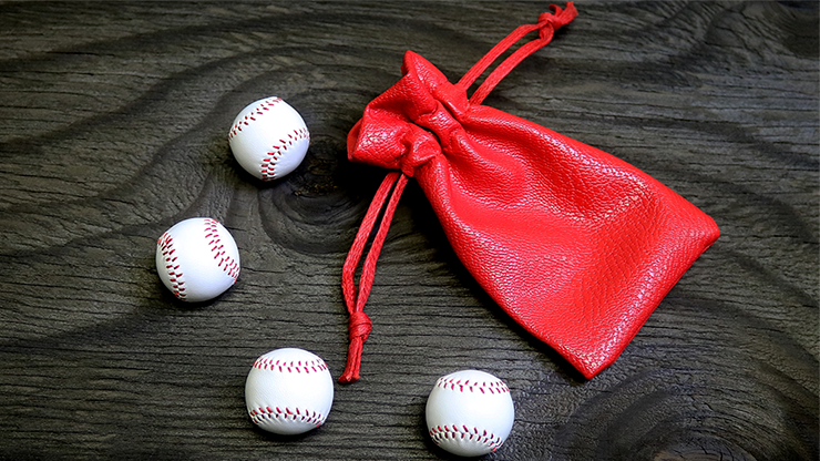 Set of 4 Leather Balls for Cups and Balls (White w/Red Stitching) by Leo Smetsers - Trick
