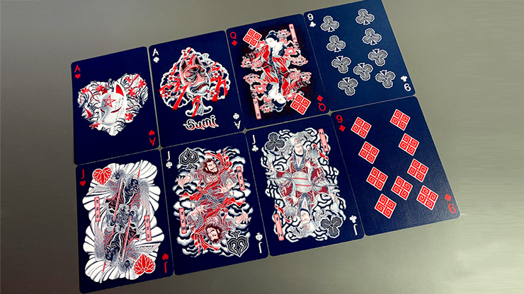 Sumi Kitsune Myth Maker (Blue/Red Craft Letterpressed Tuck) Playing Cards by Card Experiment