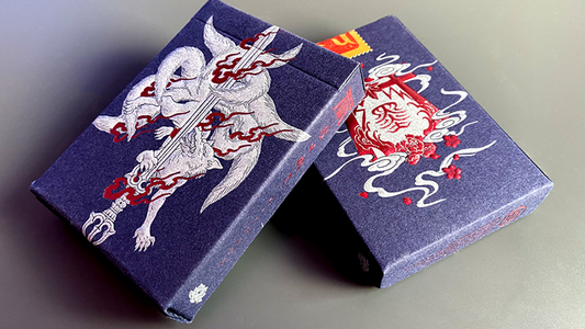 Sumi Kitsune Myth Maker (Blue/Red Craft Letterpressed Tuck) Playing Cards by Card Experiment - Wizard Magic Shop
