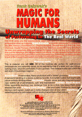 Magic For Humans by Frank Balzerak - DVD alternate view - Wizard Magic Shop