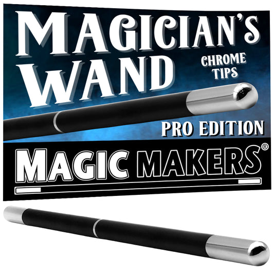 Magicians Wand - Black with Chrome Tips - Wizard Magic Shop
